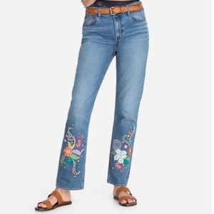 Johnny Was Luisa High Rise Straight Leg Slim Fit Denim with Embroidery